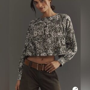 NWT Anthropologie Relaxed Long-Sleeve Swing Blouse Floral Print Women's Top